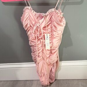 Pink Ruched Bodysuit